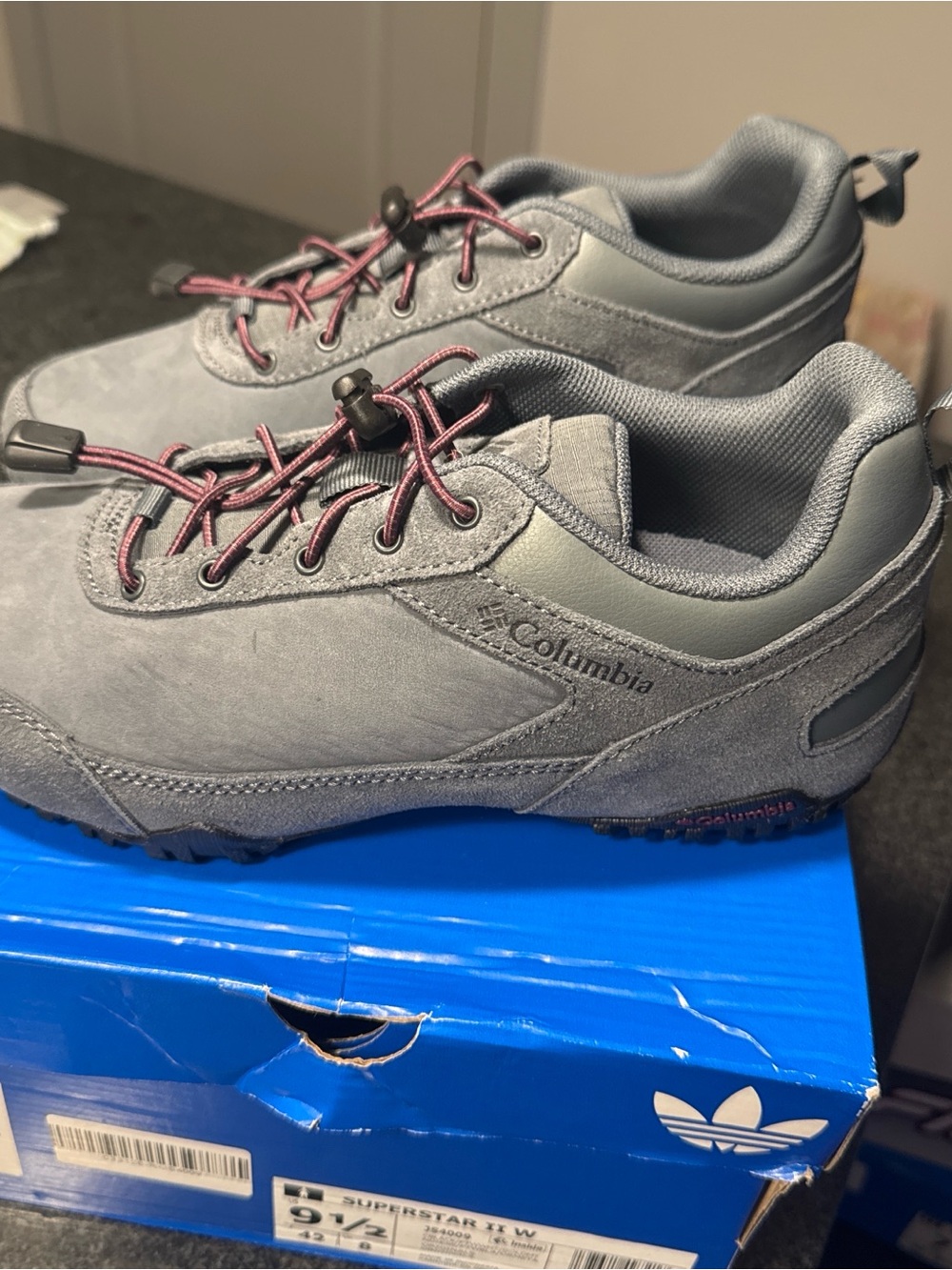 Columbia Men's Gray Suede Sneakers with Burgundy Laces